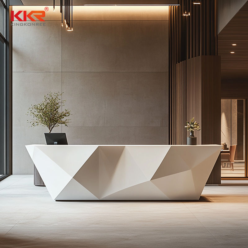 Customized Shape Different Styles Solid Surface Reception Desk Led Light White Modern Office Furniture for Hotel Hospital
