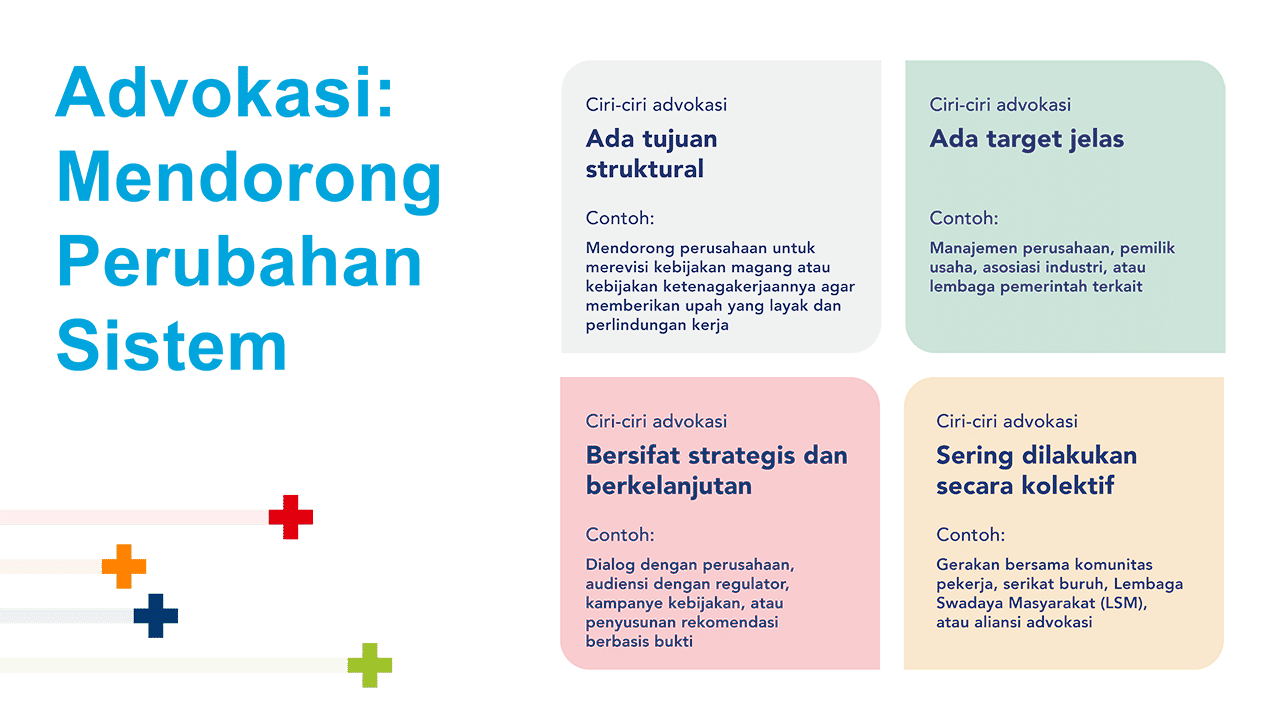 Infographic with four colored text blocks on the right and color legend bars on the left.