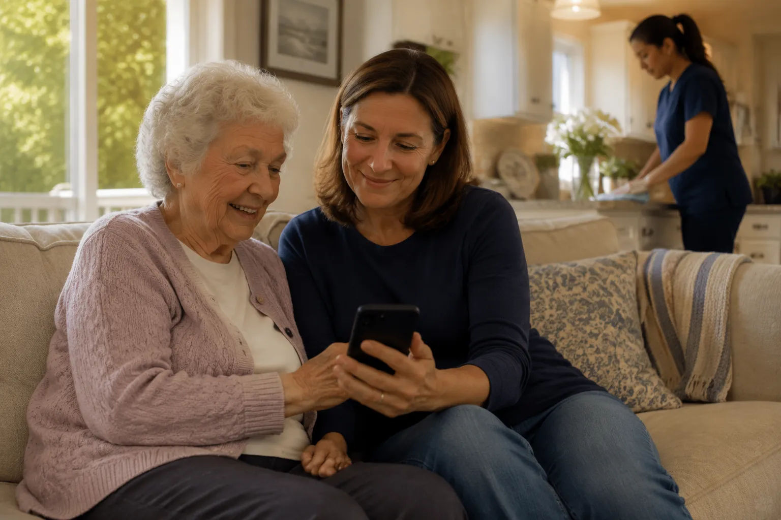 Elderly parent reviewing mail