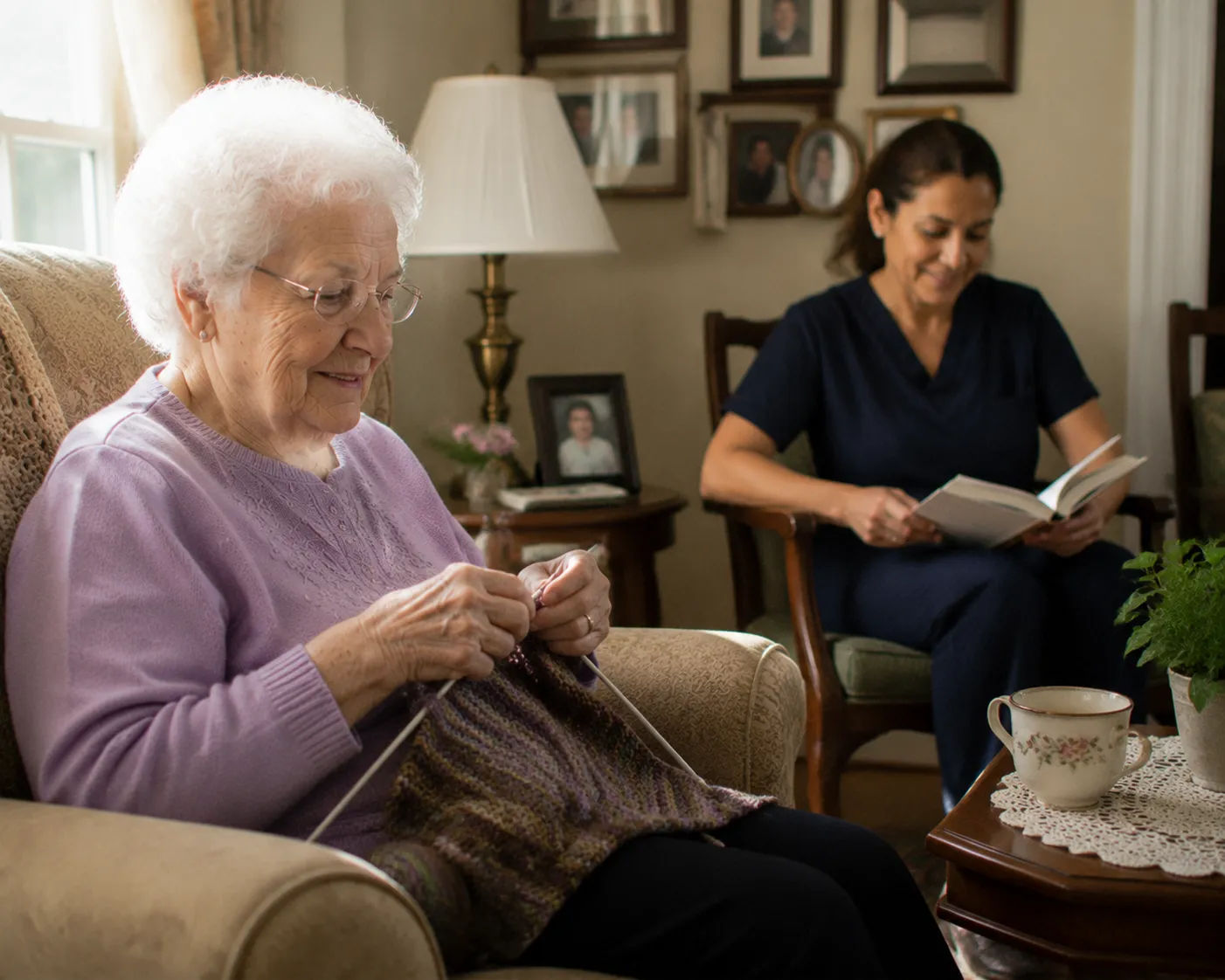 Elderly parent reviewing mail