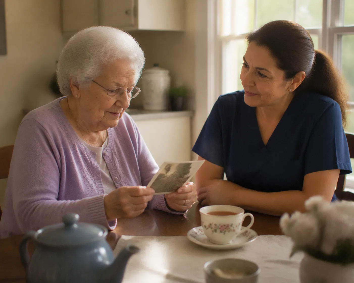 Elderly parent reviewing mail