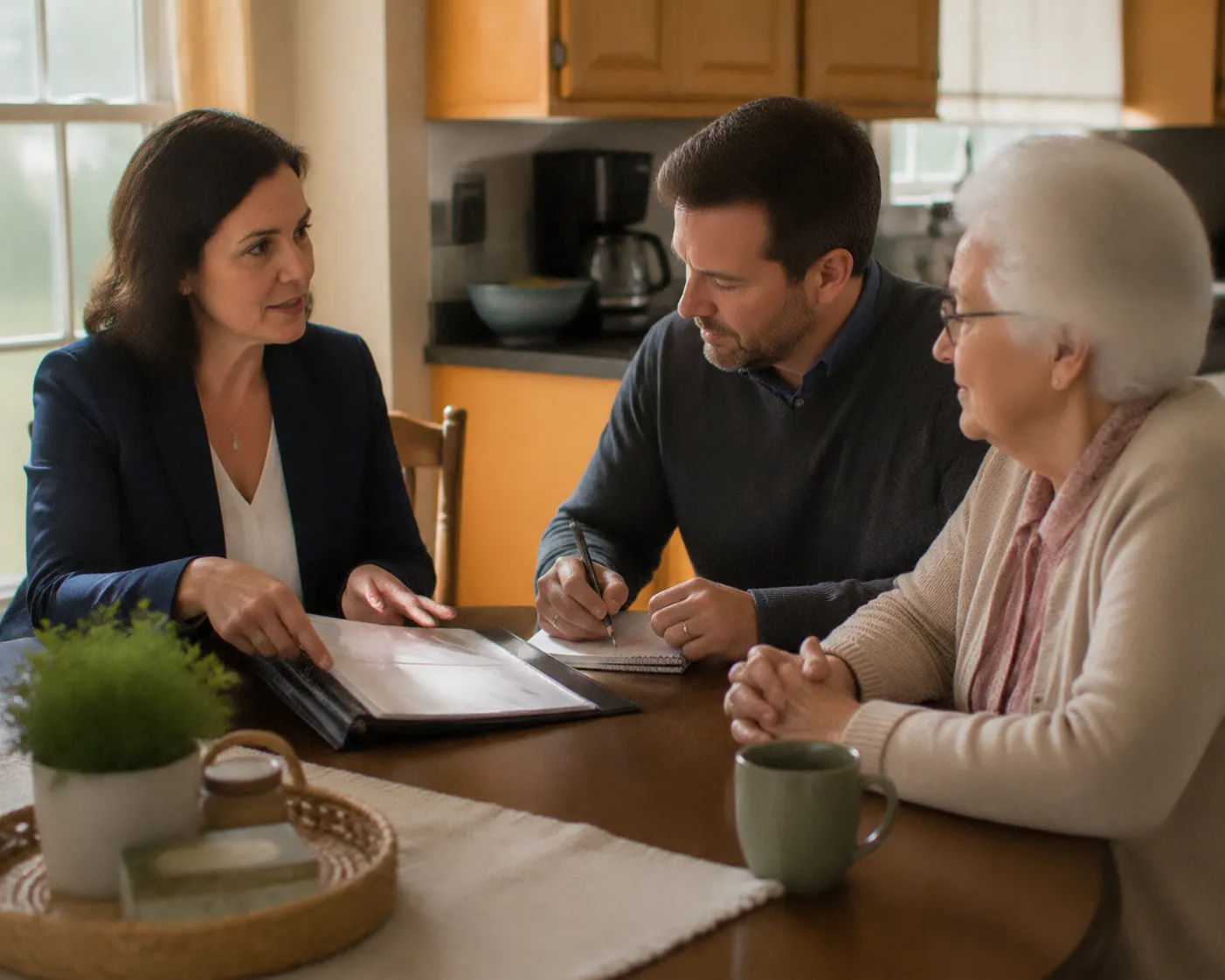Adult man researching home care agencies at his desk