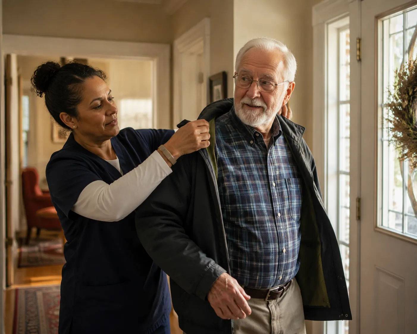 Elderly parent reviewing mail
