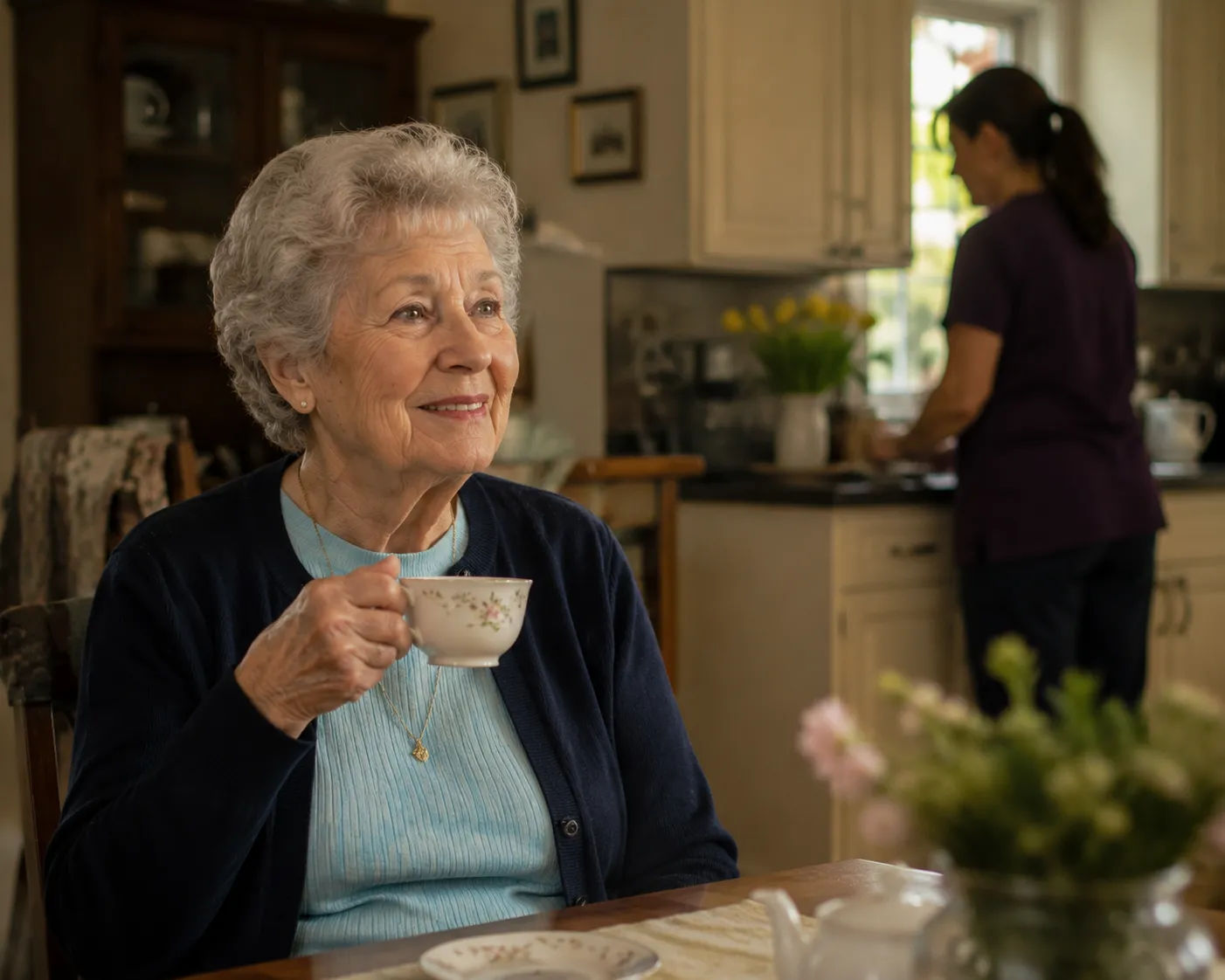 Elderly parent reviewing mail