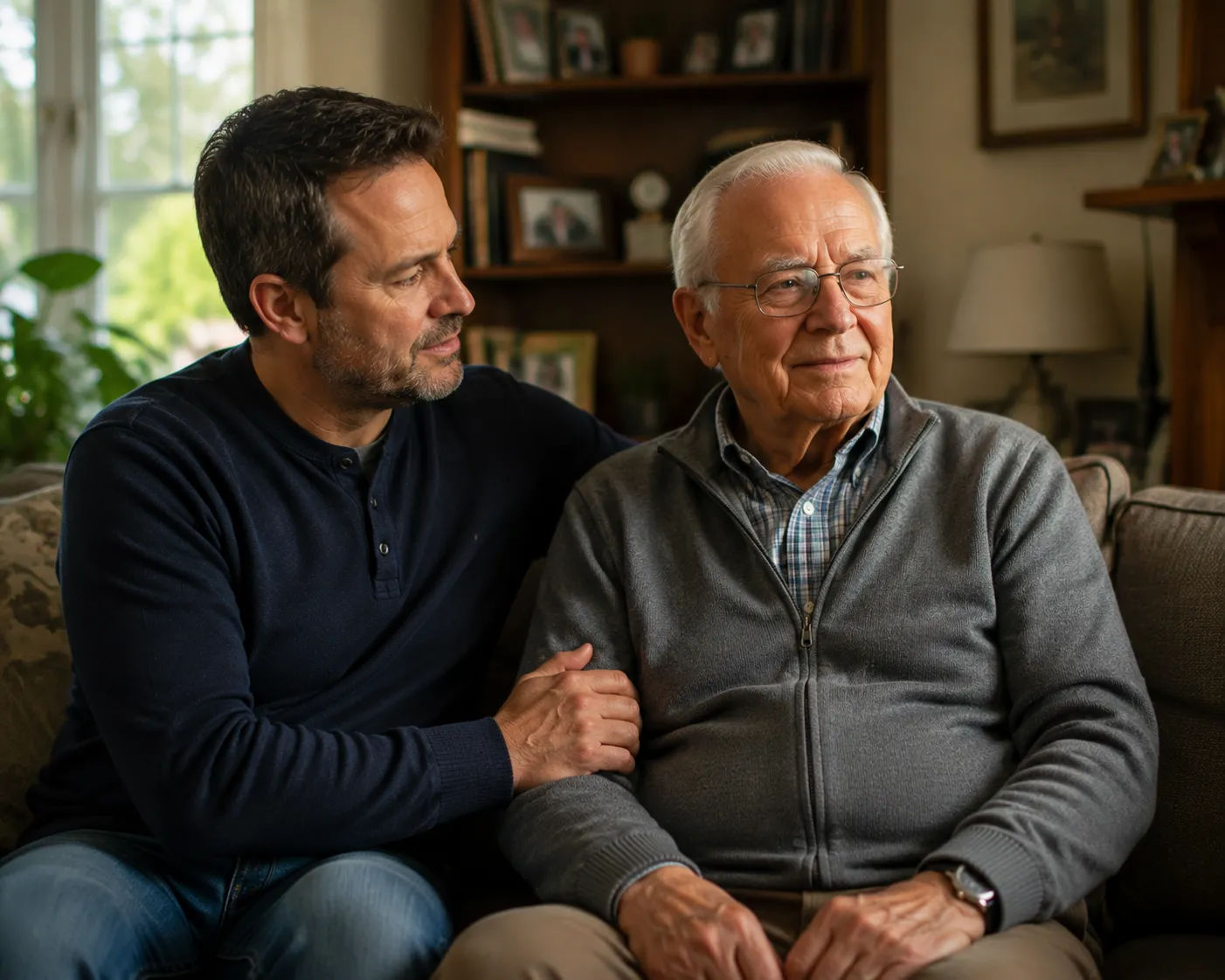 Elderly parent reviewing mail