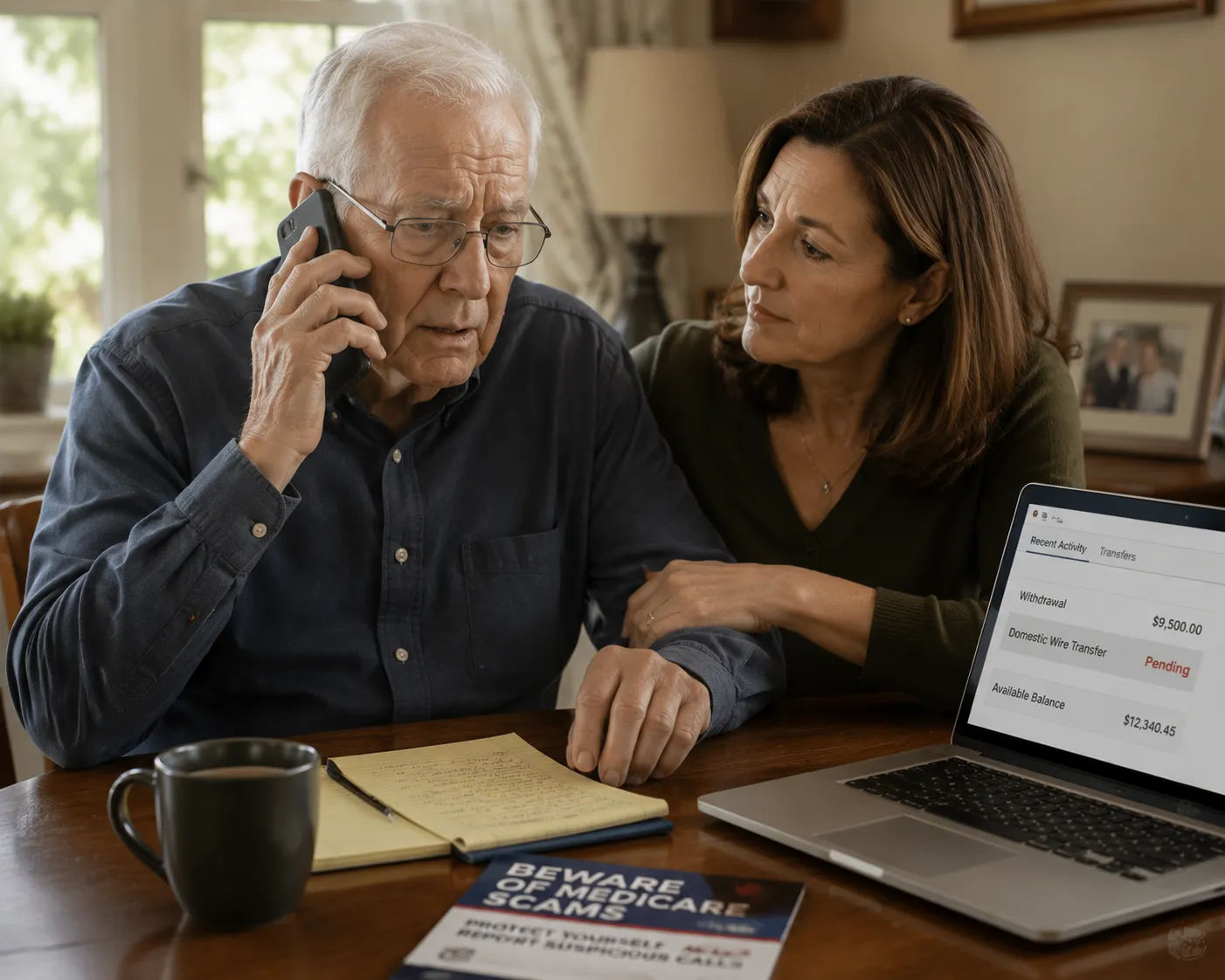 Elderly parent reviewing mail