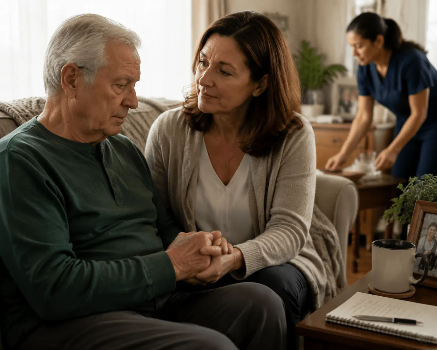 Adult child discussing plans with an elderly parent