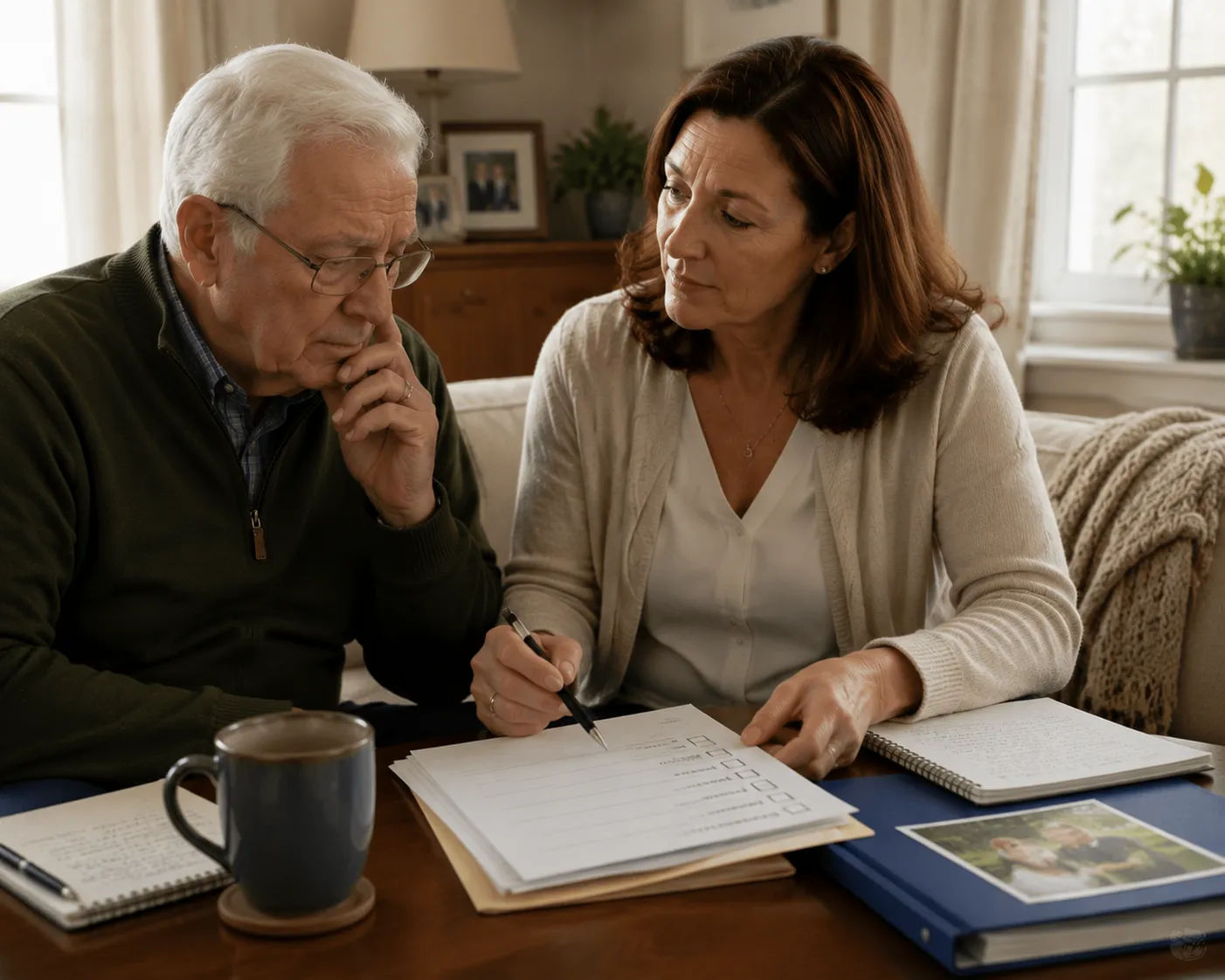 Family reviewing a caregiving plan together