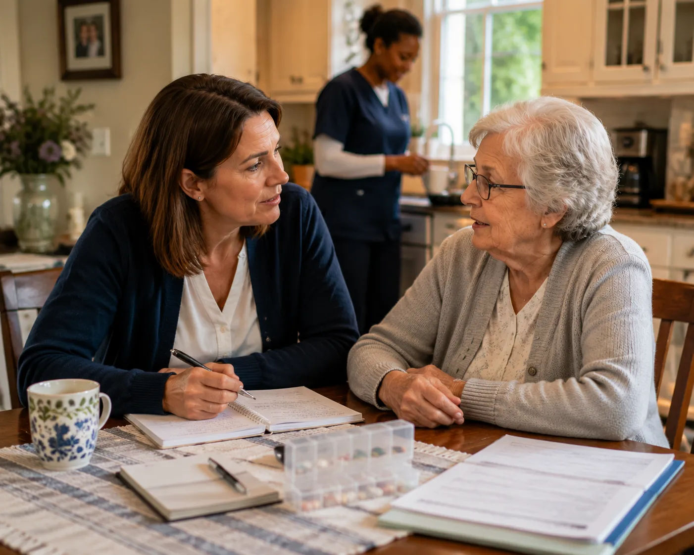 Checking the mail and daily routine with an aging parent