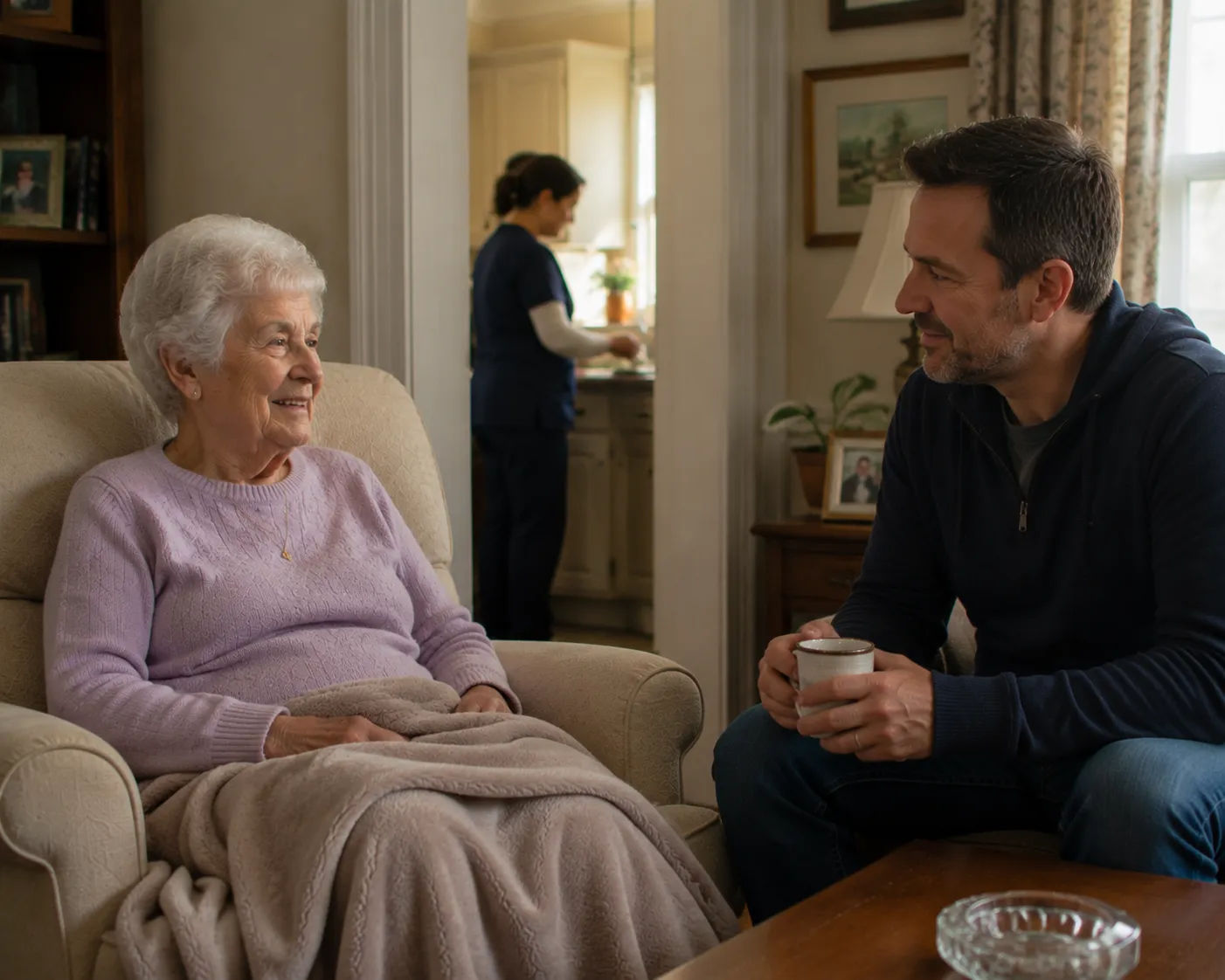 Elderly parent reviewing mail