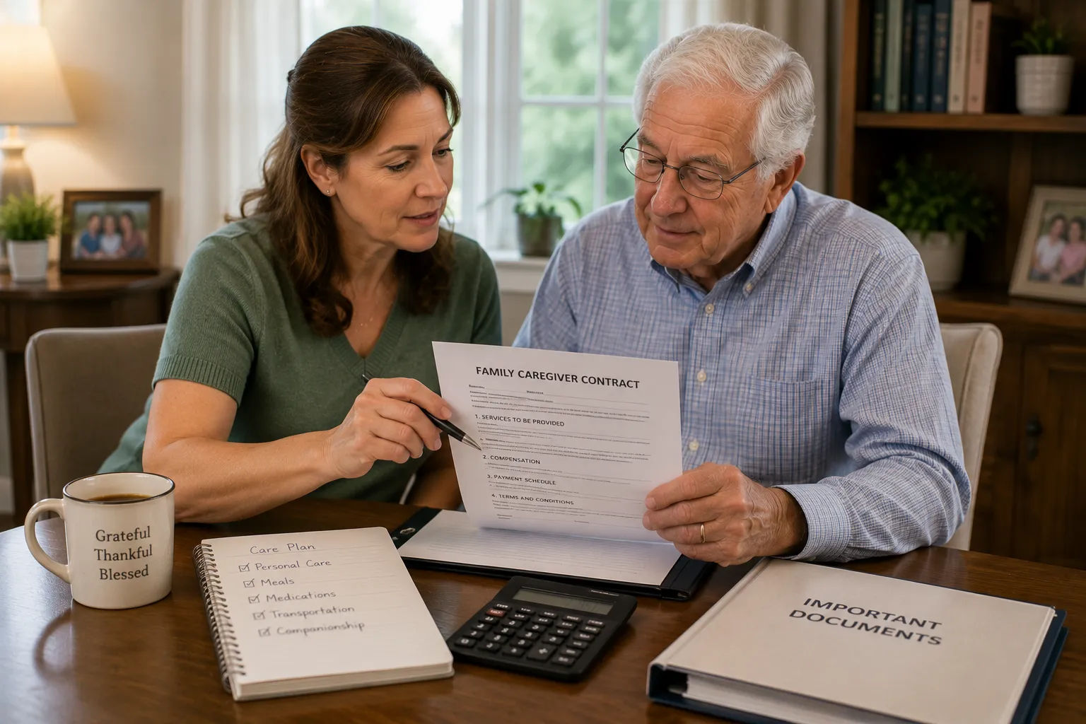 Family meeting discussing care arrangement responsibilities openly