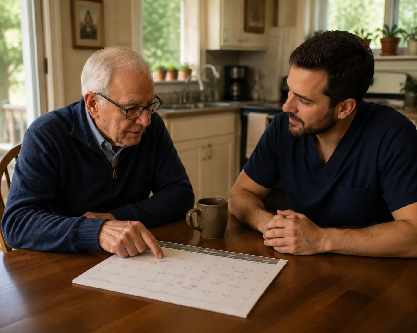 Elderly parent reviewing mail