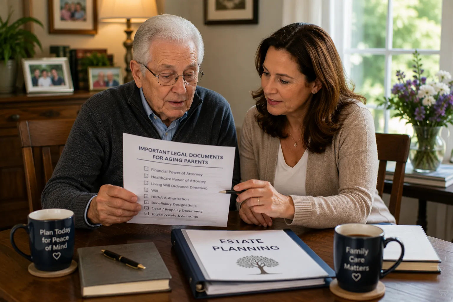 Organizing important legal files and paperwork for aging parents