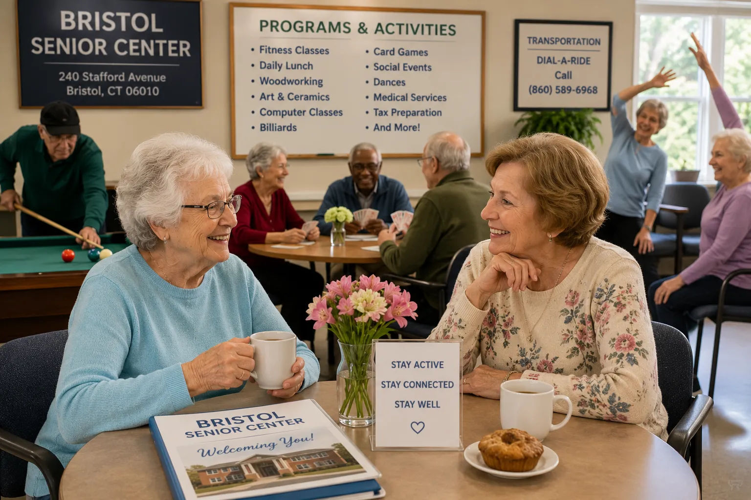 Seniors engaging in an active fitness class at a community center
