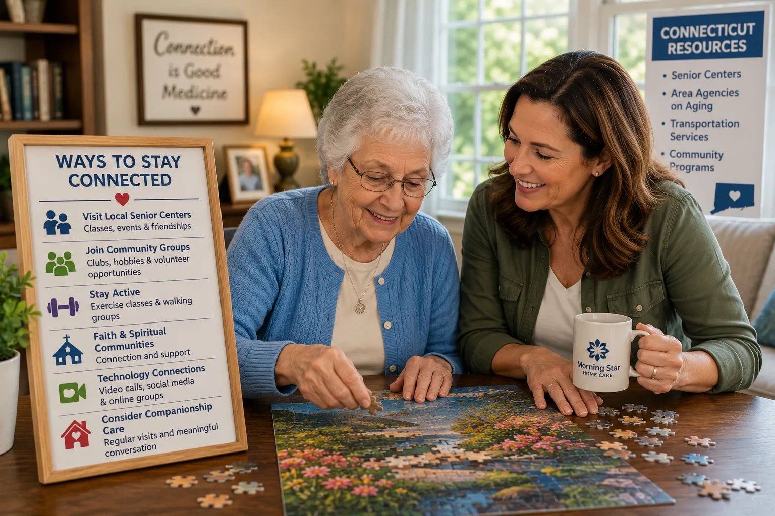 Senior adult smiling while talking on the phone with a loved one
