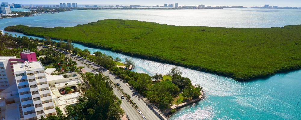 Aerial view from Nichupte Lagoon in Cancun
