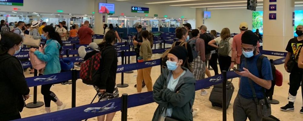 Passengers at the airport following security measures