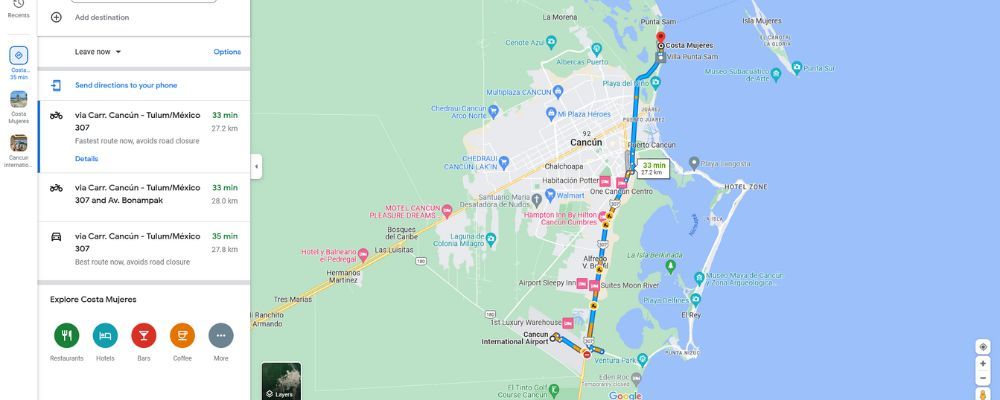 Distance from Cancun Airport to Costa Mujeres