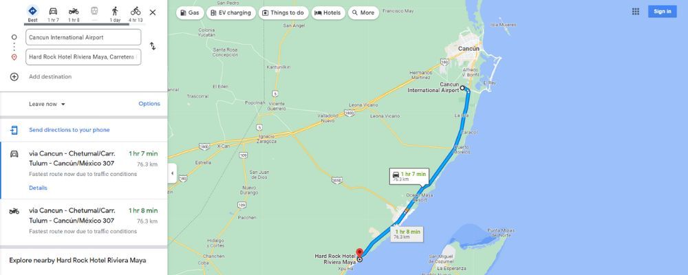 Distance from Cancun Airport to Hard Rock Riviera Maya