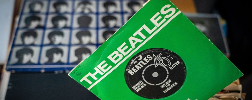 The Beatles vinyl record. 