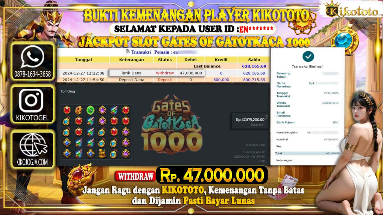 MENANG BESAR DI GATES OF GATOTKACA 1000  SEBESAR Rp 47.000.000 LANGSUNG DAN TANPA BASA BASI DI BAYAR KIKOTOTO !!!