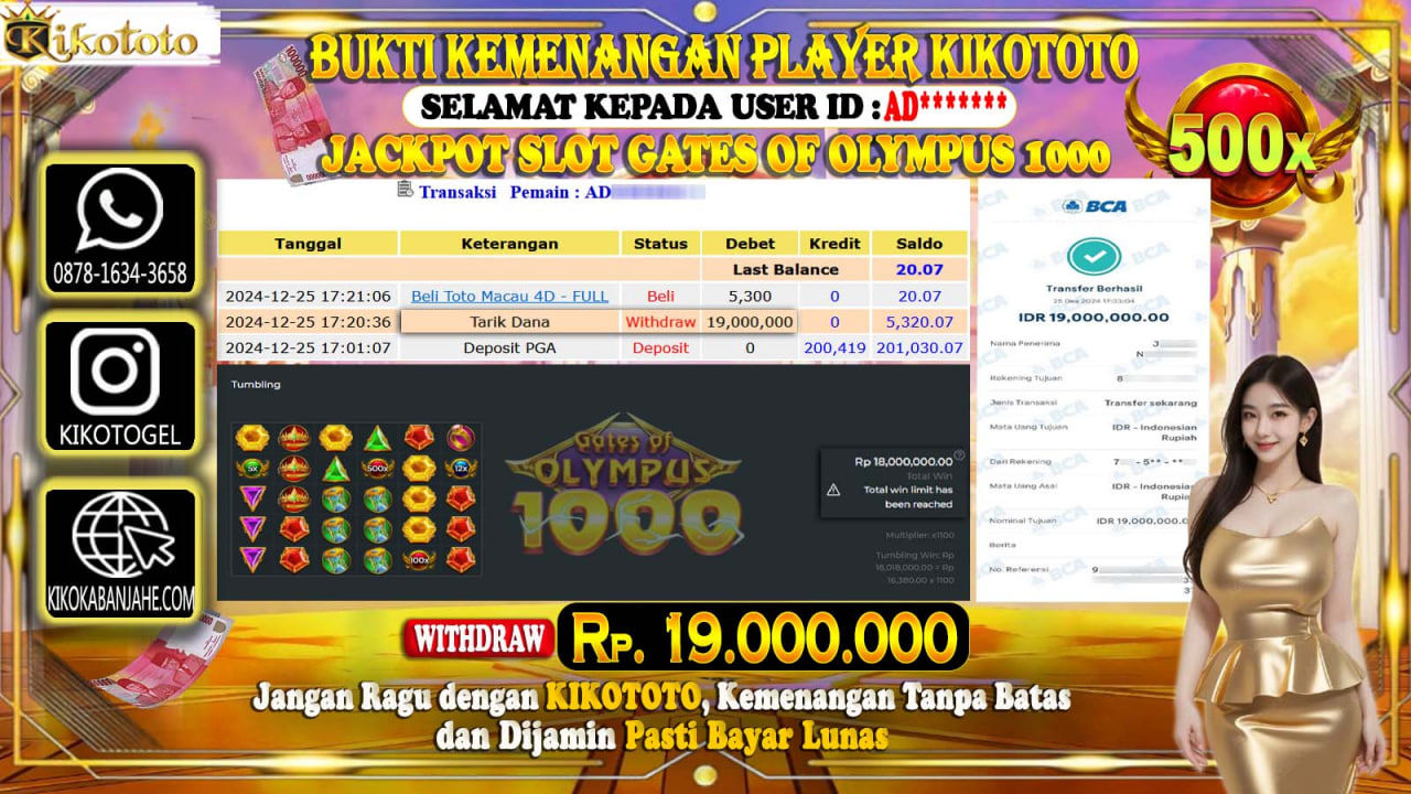 LAGI - LAGI !! MENANG BESAR DI SLOT ONLINE GATE OF OLYMPUS 1000 SEBESAR Rp 19,000,000 LANGSUNG DAN TANPA BASA BASI DI BAYAR KIKOTOTO !!!