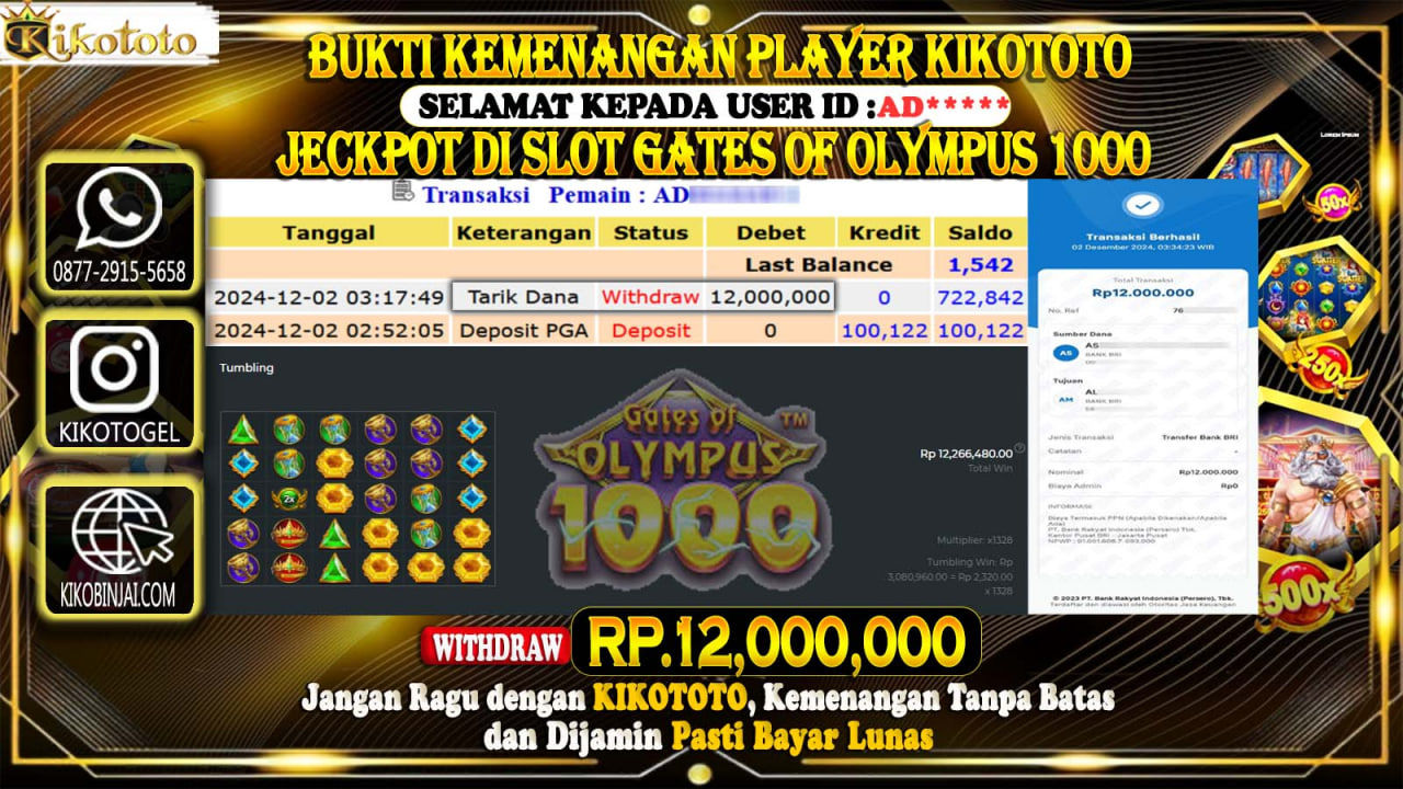 MENANG BESAR DI  GATES OF OLYMPUS 1000  SEBESAR Rp 12.000,000 LANGSUNG DAN TANPA BASA BASI DI BAYAR KIKOTOTO !!!