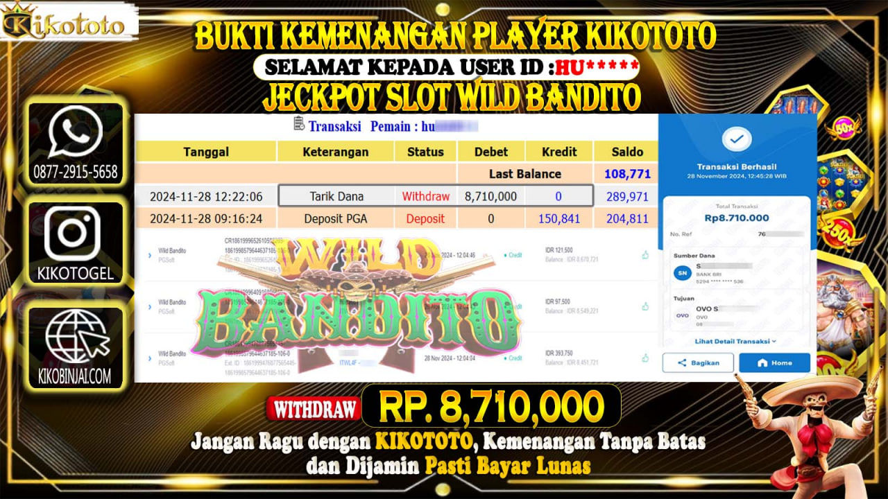 MENANG BESAR DI WILD BANDITO  SEBESAR Rp 8,710,000 LANGSUNG DAN TANPA BASA BASI DI BAYAR KIKOTOTO !!!