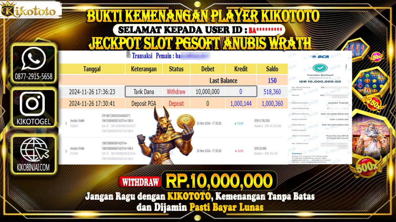 MENANG BESAR DI ANUBIS WRATH  SEBESAR Rp 10,000,000 LANGSUNG DAN TANPA BASA BASI DI BAYAR KIKOTOTO !!!