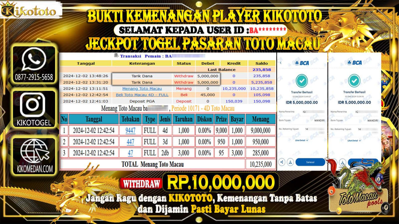 MENANG BESAR DI PASARAN TOTO MACAU SEBESAR Rp 10,000,000 LANGSUNG DAN TANPA BASA BASI DI BAYAR KIKOTOTO !!!