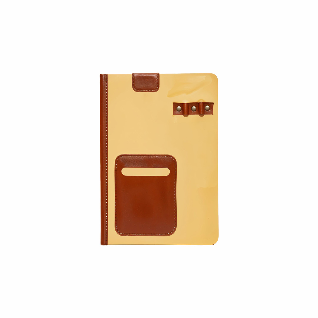 Vintage Tan PU Leather A5 Notebook with Front Pocket & Studs – Classic ...