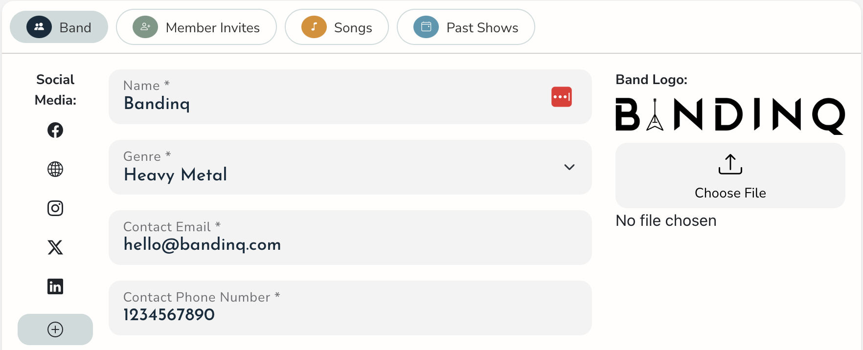 Personalize the branding of your band on Bandinq