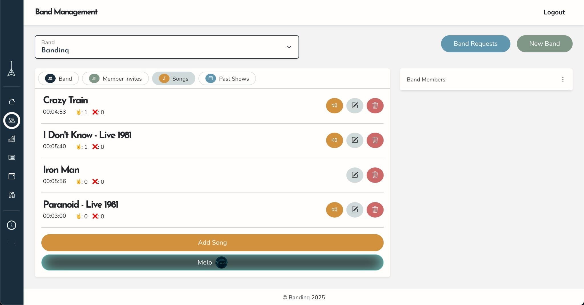 Managing your band's repertoire is a breeze on Bandinq