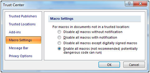 data matrix Access Macro Setting