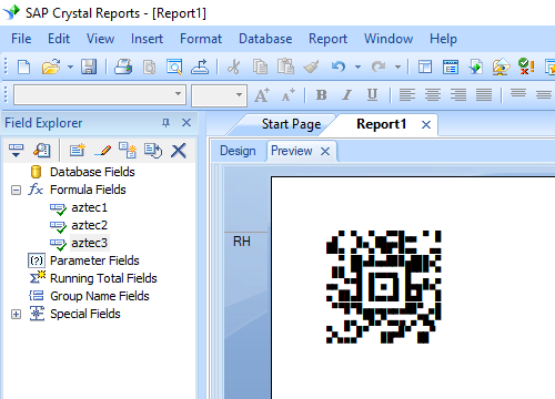 Aztec Code crystal reports