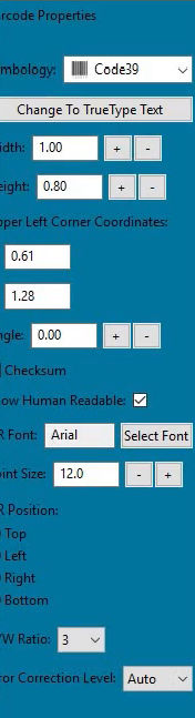 BarTag Express barcode properties