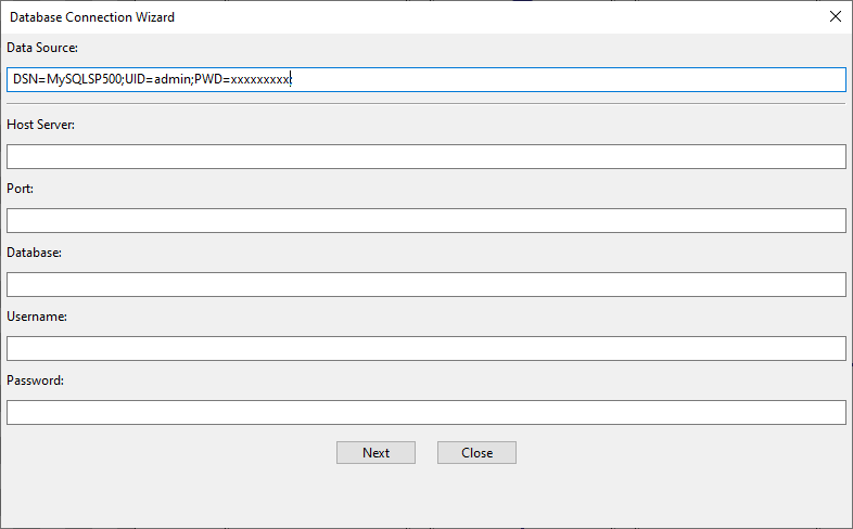 BarTag Express data source DSN string