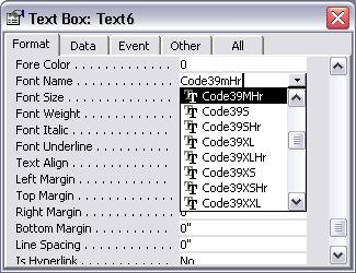 code39 MS Access font