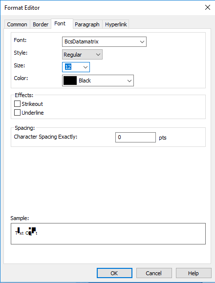 data matrix font crystal reports