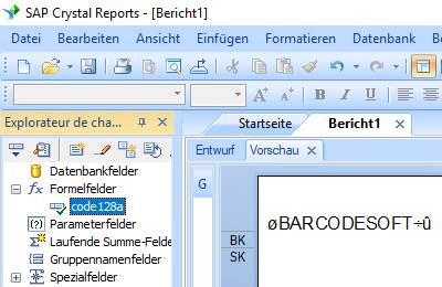 code128 barcode Kristallbericht formelfelder