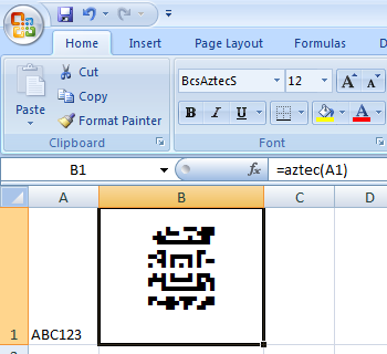 Aztec Code excel