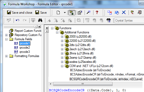 Swiss Flag qrcode create formula crystal reports