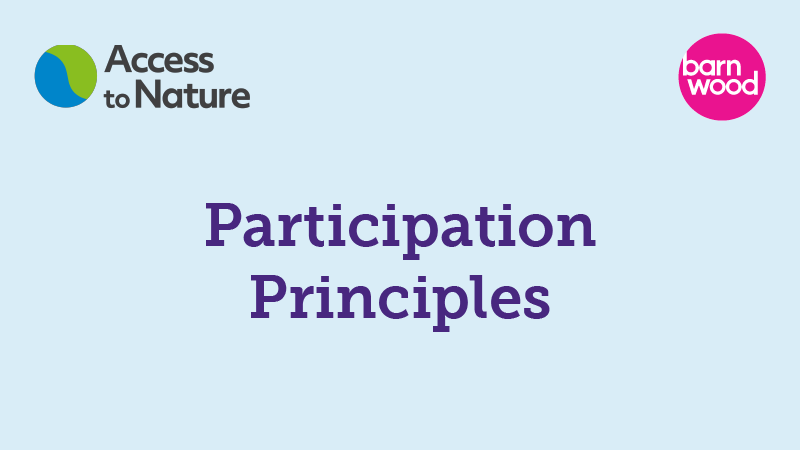 A thumbnail with the title 'Participation Principles' overlaid onto a pale blue background, with both Barnwood Trust and Access to Nature logos in the top corners.