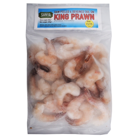 Sanya Frozen Raw Peeled & Deveined Tail On King Prawn 13-15 IQF 650g