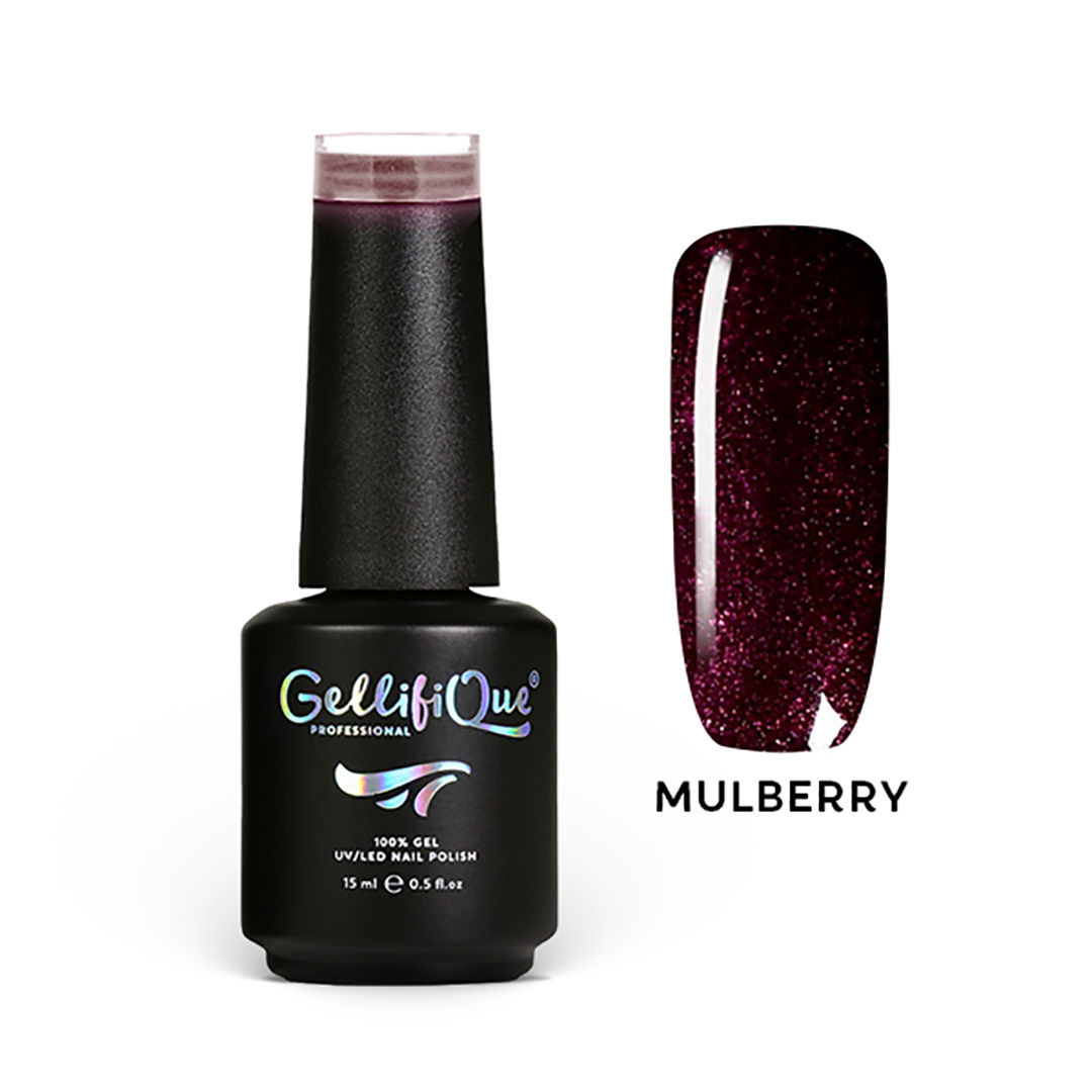 MULBERRY. GLITTER GEL COLOUR. 100% GEL POLISH COLOUR.