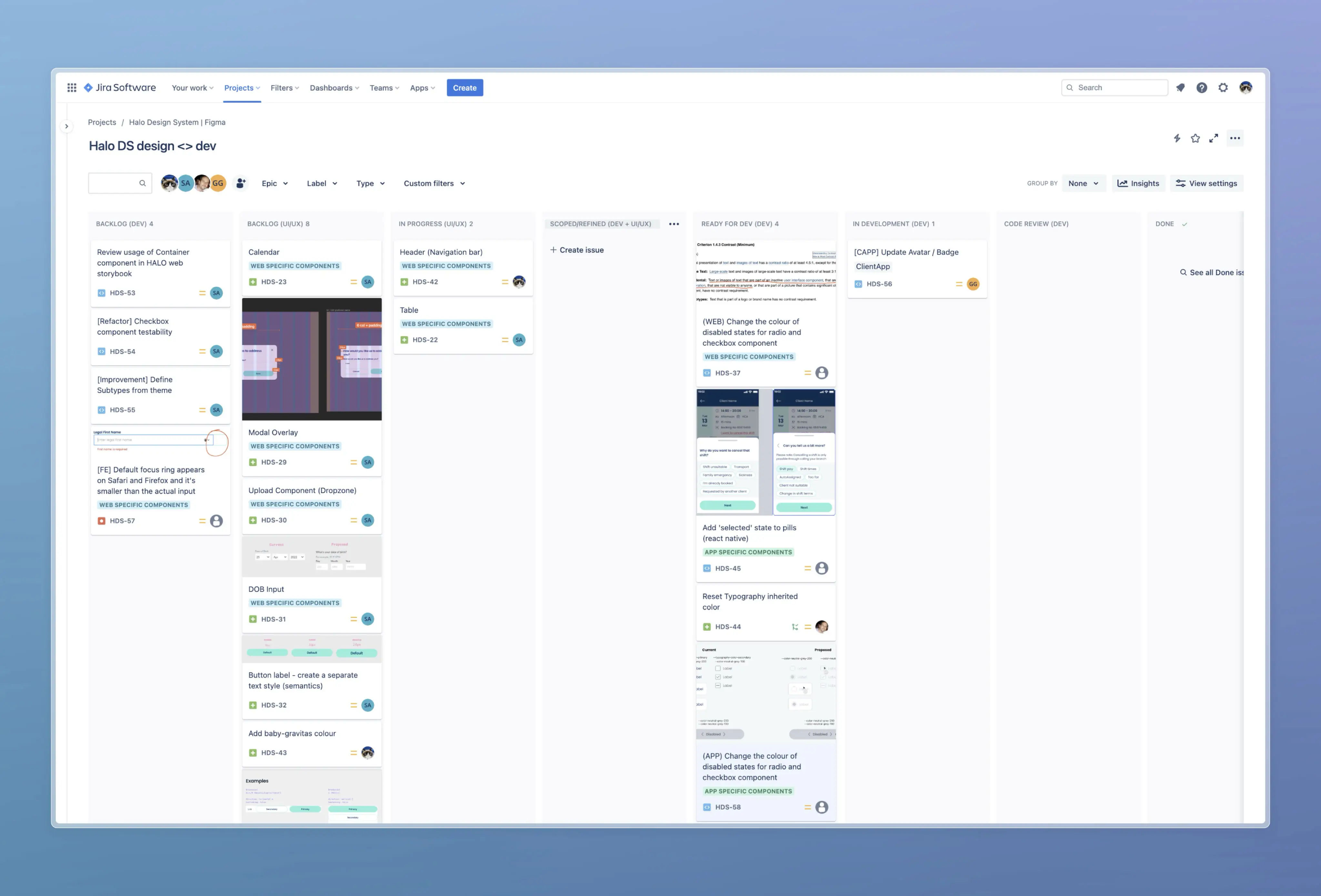 Screenshot of our Jira board, used to track the component lifecycle