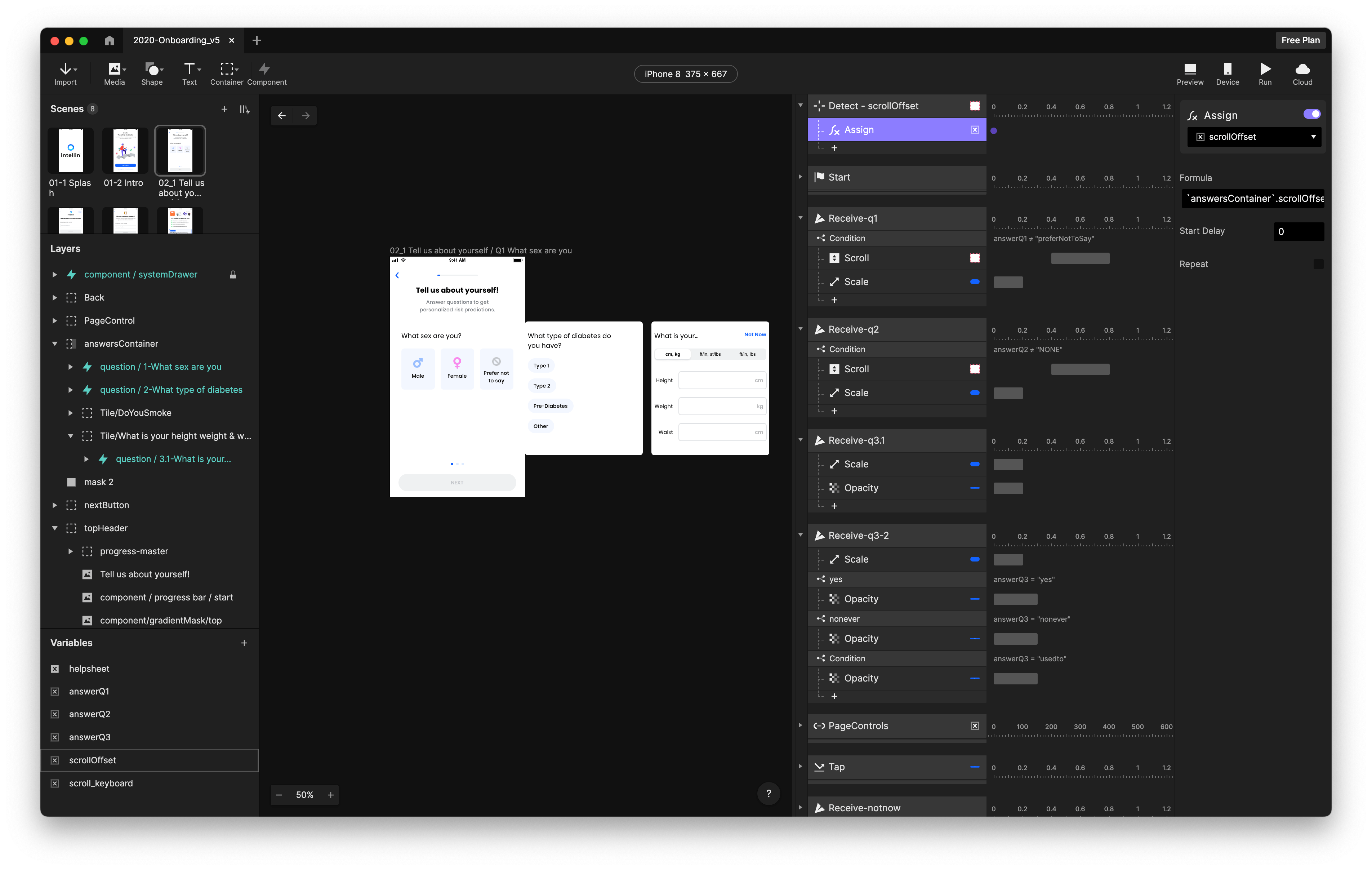Screenshot of the prototype workflow (built in ProtoPie)