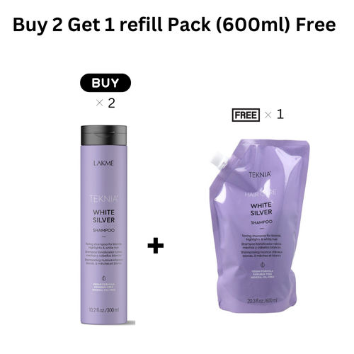 LAKME TEKNIA WHITE SILVER SHAMPOO 300 ML x2 + LAKME TEKNIA WHITE SILVER SHAMPOO REFILL 600 ML (Free) 