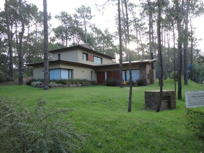 Fachada moderna-rústica con grandes ventanales en bosque — proyecto Casa Cariló 2015, por Hugo Zawadski Arquitectos, en Cariló