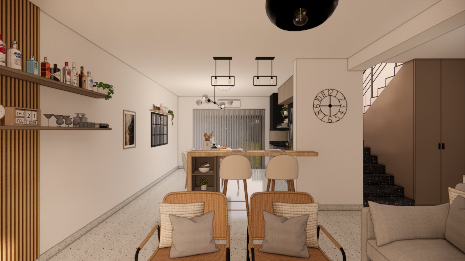 Living moderno con barra y detalles en madera — proyecto PROYECTO MJC, por Todo con A, en X5125 Monte Cristo